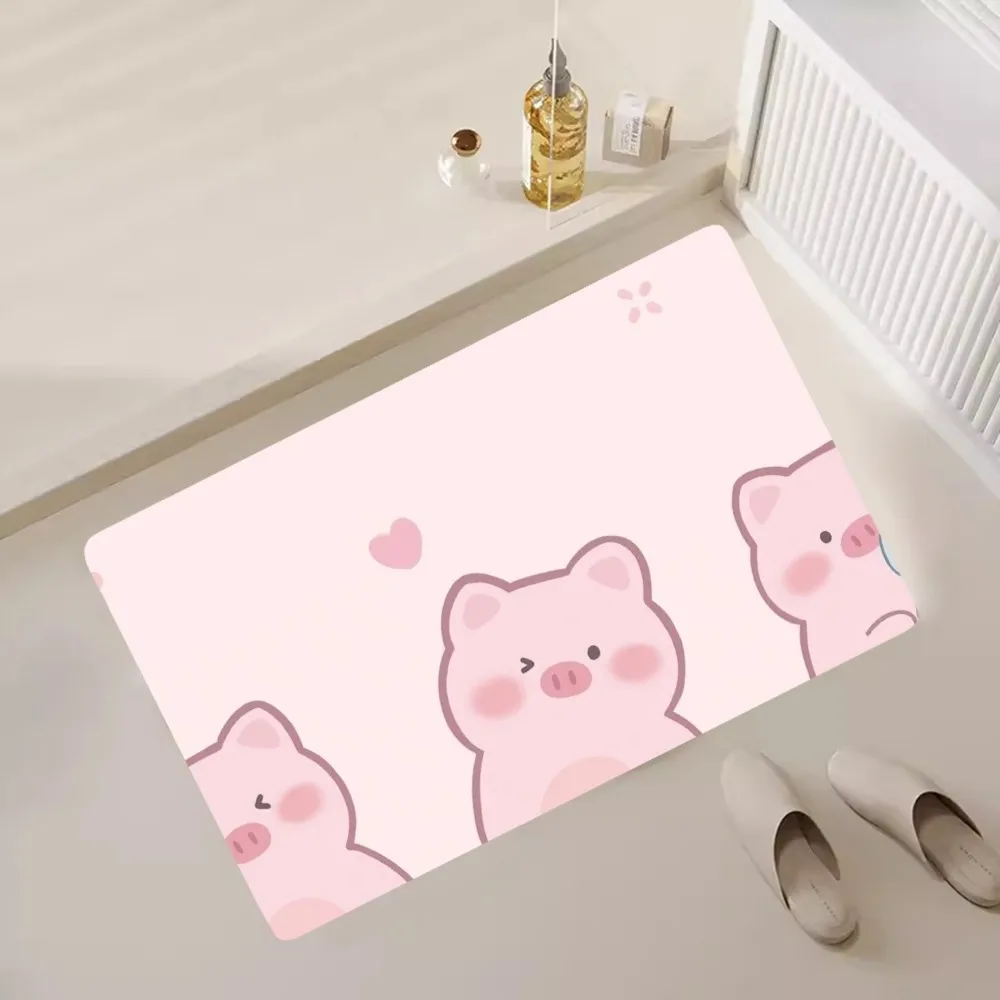 Cartoon LULU Pig Cute Floor Mat Bedroom Kitchen Door Bath House Super Absorbent Foot Non-slip