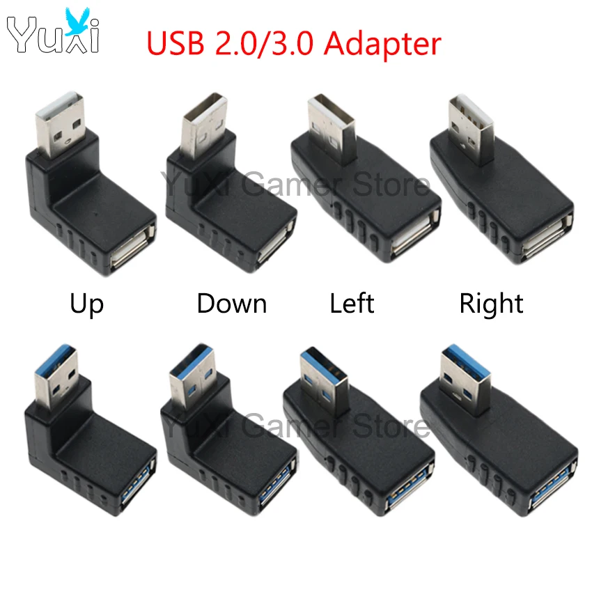 YuXi USB 2.0 3.0 adaptateur 90 degrés mâle à femelle coupleur prise gauche droite vers le bas connecteur adaptateur USB coudé