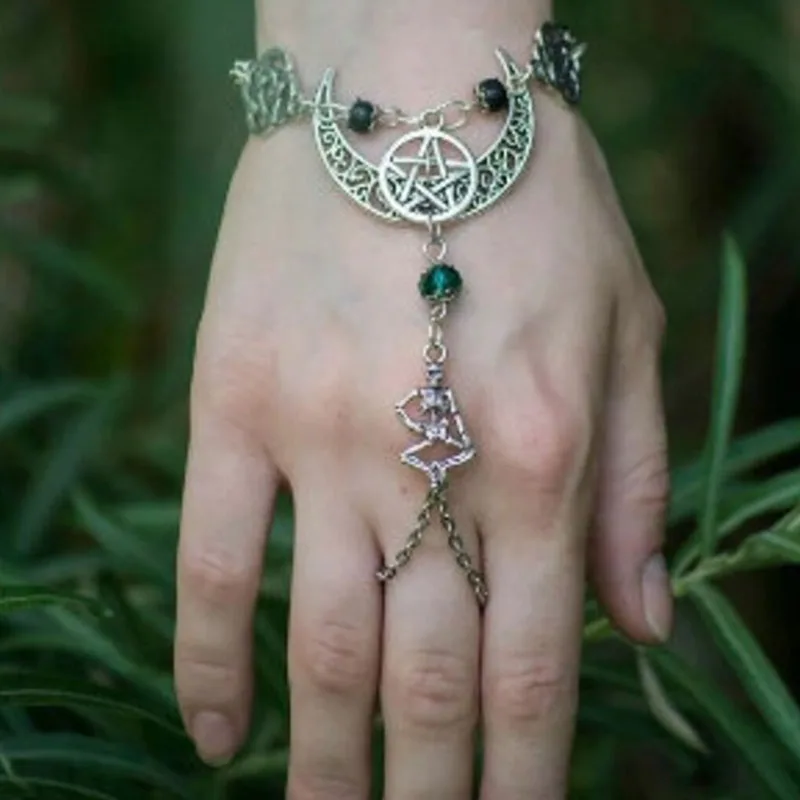 Wiccan Slave Bracelet , Wicca Slave Bracelets Bohemian Moon Triple Goddess Crescent Bracelet Ring