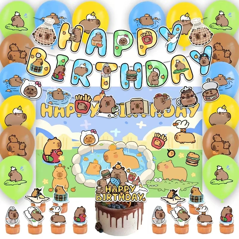 

Guinea pig Capybara Balloon Birthday Party Set Banner Cake Topper for Kids Decoration Children's Party Supplies Baby Shower