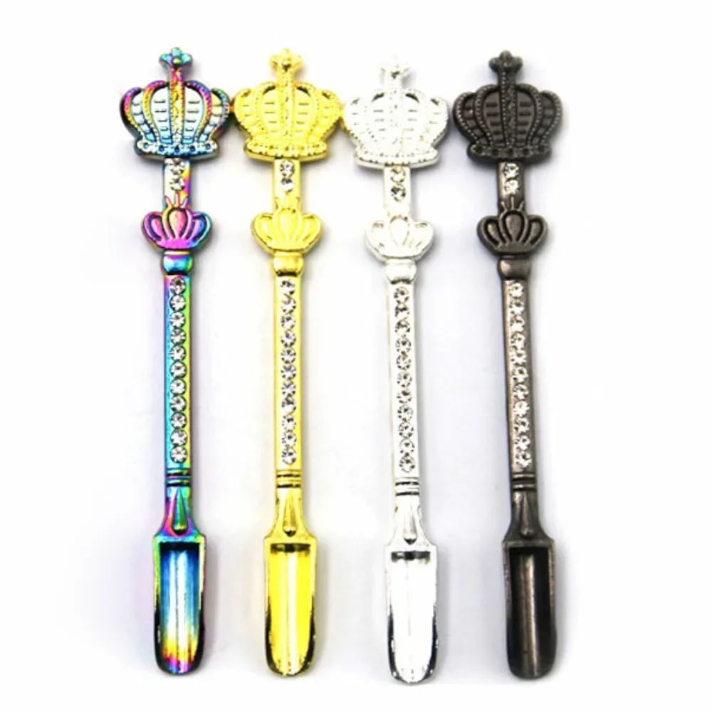4Pcs 53mm Metal Mini Shovel Keychain Diamond Crown Design Portable Nose Spoon Smoking Accessory Tool for Adults