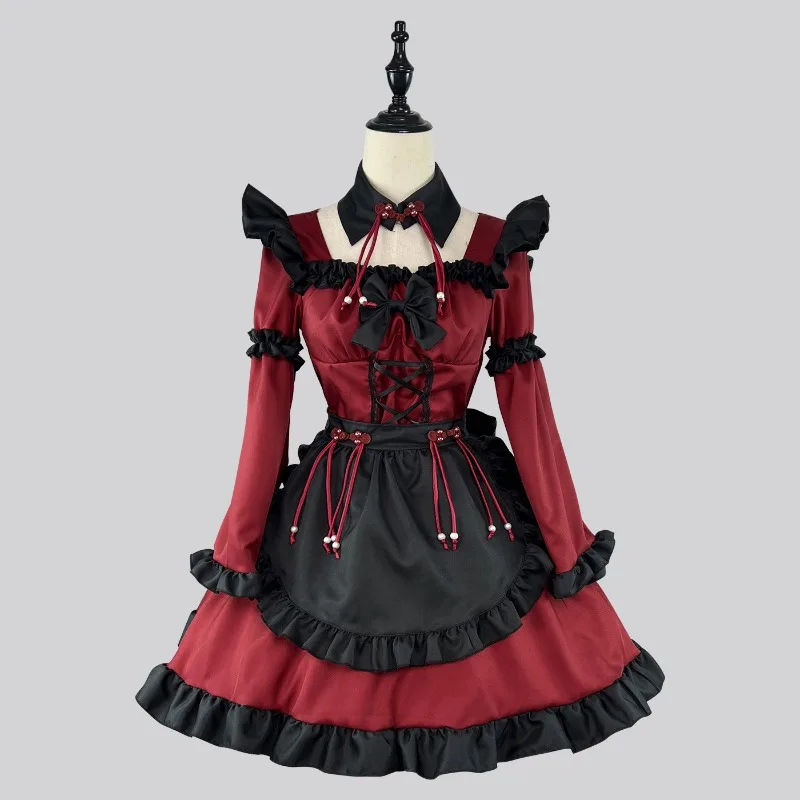 Robe de femme de chambre gothique Lolita pour filles, costume de cosplay Little SAFAnime, robe de femme de chambre rouge, olympiques de fête tendance, S -5XL