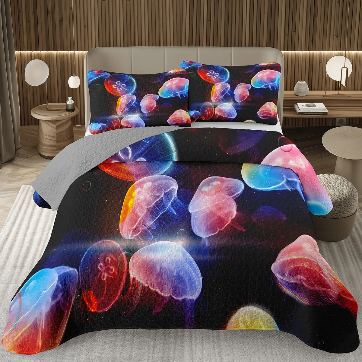 

3D Jellyfish Bedspread For Boys Teens Ocean Theme Coverlet Set Marine Life Jellyfish Quilted Bedding Sea Animal Queen Bed Cover