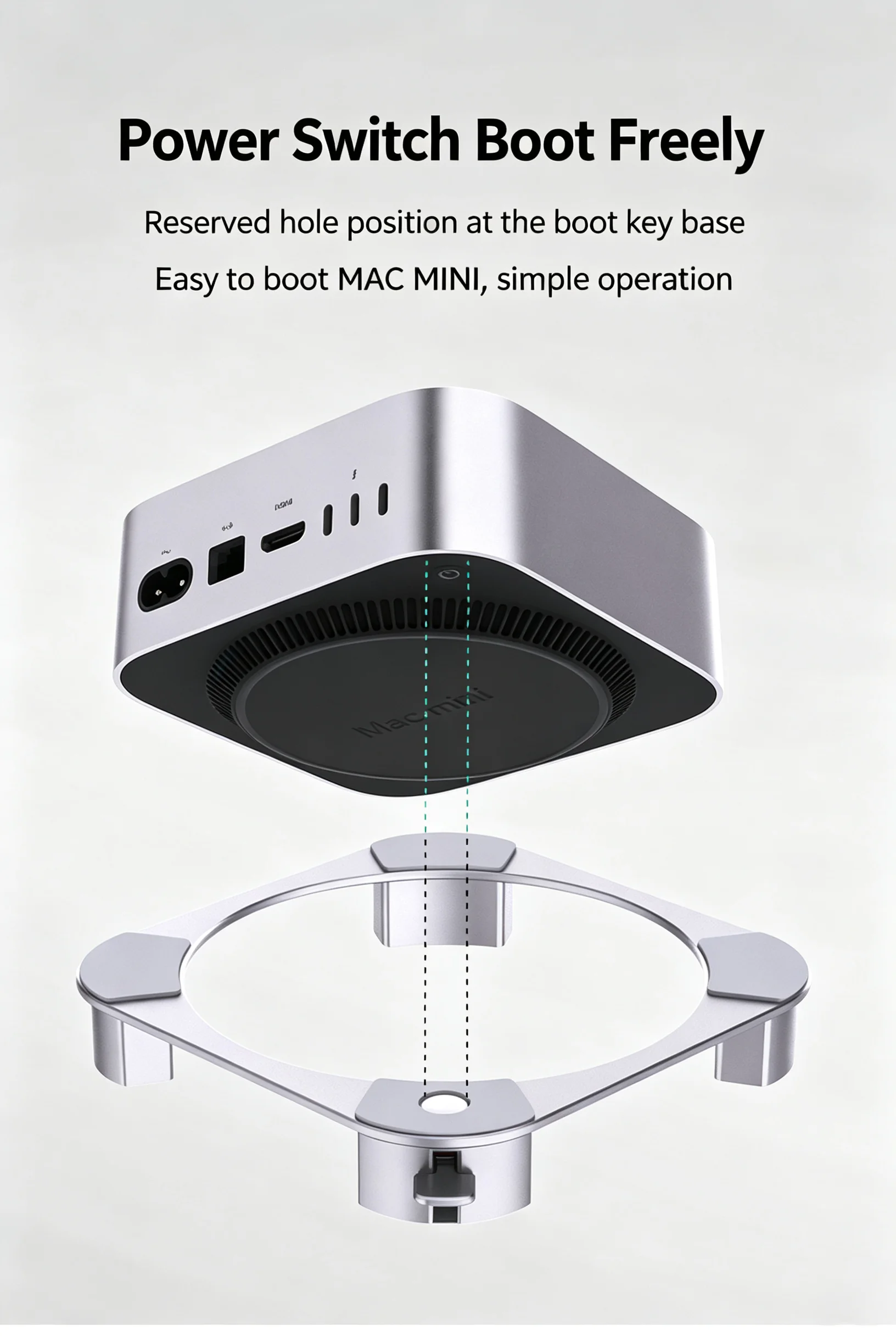 For Mac Mini Aluminum Stand Precision Fit Cooling Base with Anti-Slip Silicone Feet & Easy Power Button Access