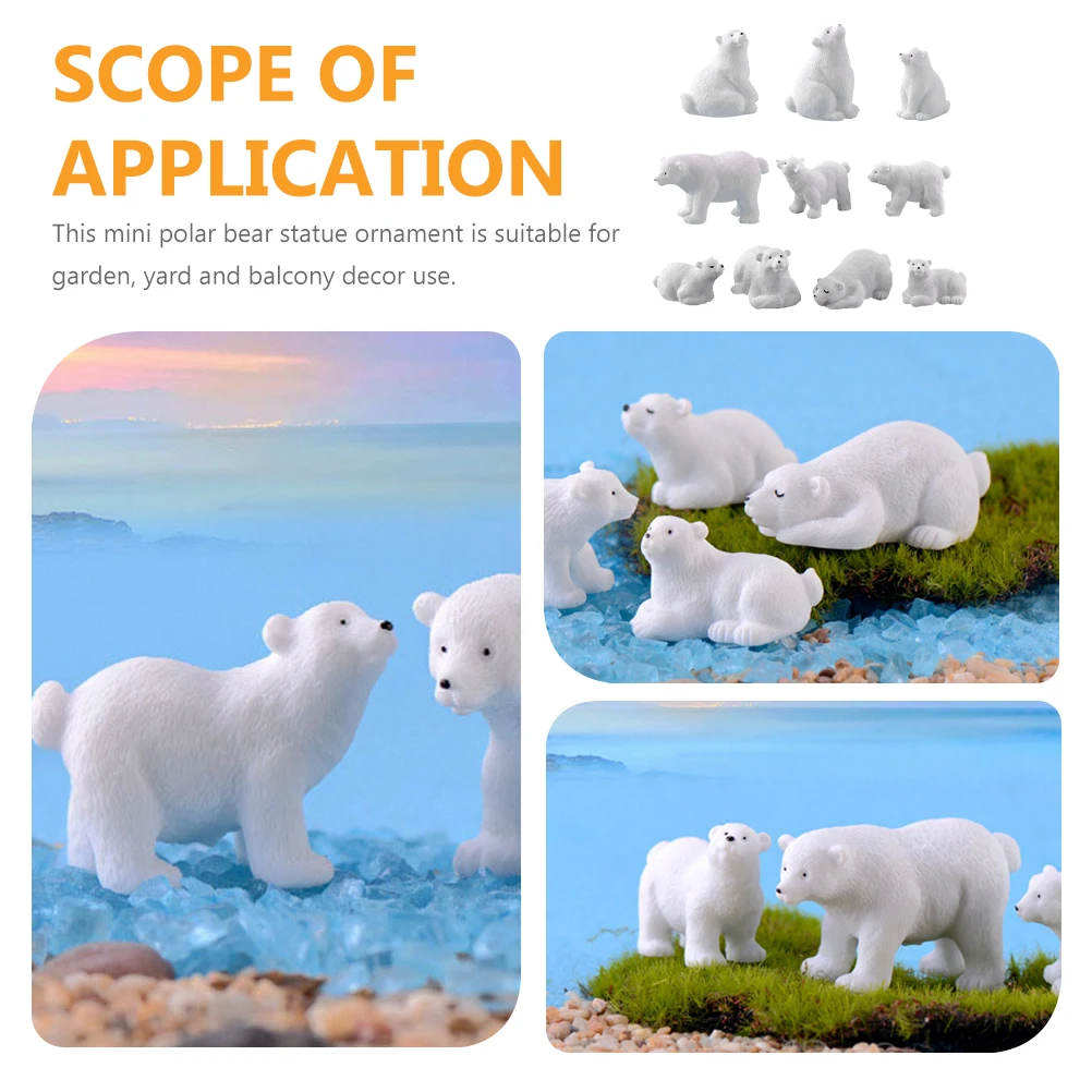 

10 Pcs Polar Bear Ornaments Christmas Outdoor Decor Miniature Creative Desktop Resin Toys Model Adornments Animal