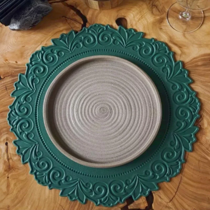 1/4/6PCS Table Placemats Round Kitchen PU Faux Leather Table Mats Non-Slip Table Pad Mats Party Christmas Decoration Green 38cm