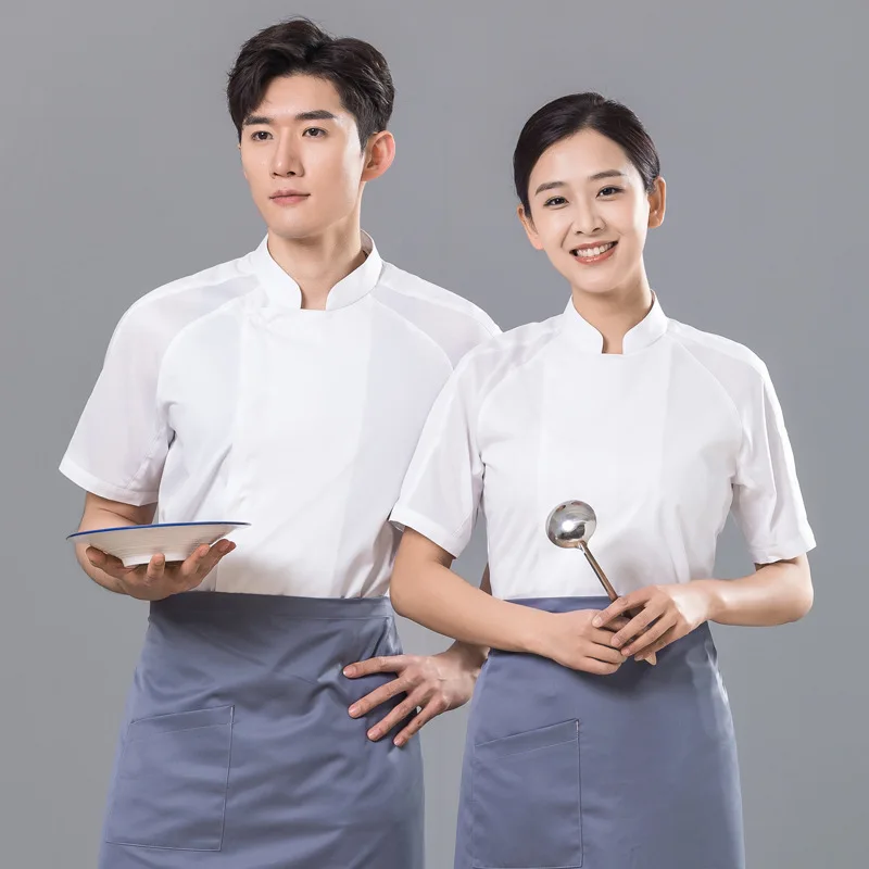 Chef Uniform Short Sleeve Men's Raglan Sleeve Hotel Restaurant Ding Room Summer Cotton Work Uniforms Catering Baking Clothing Br