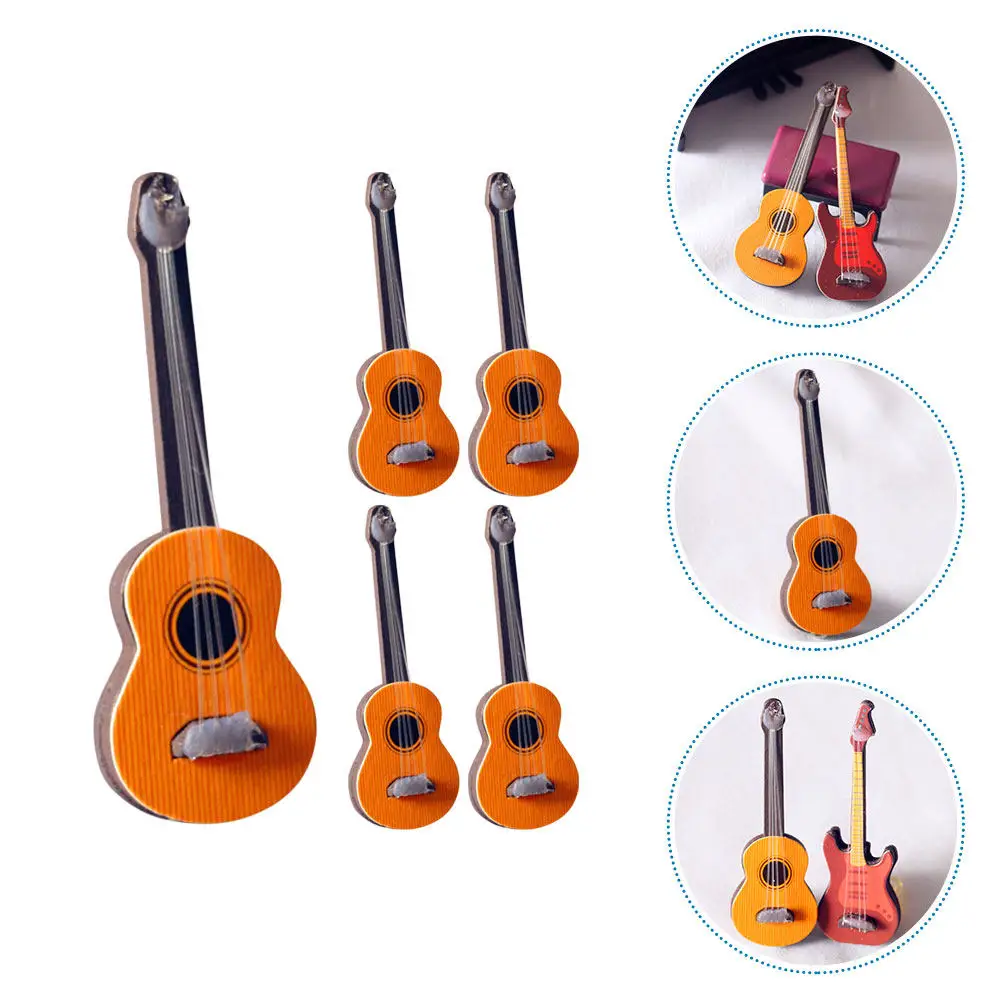 

5Pcs Mini Guitar Simulation Musical Instruments Compact Lightweight Decorative Accessories for Mini House DIY Music Decor