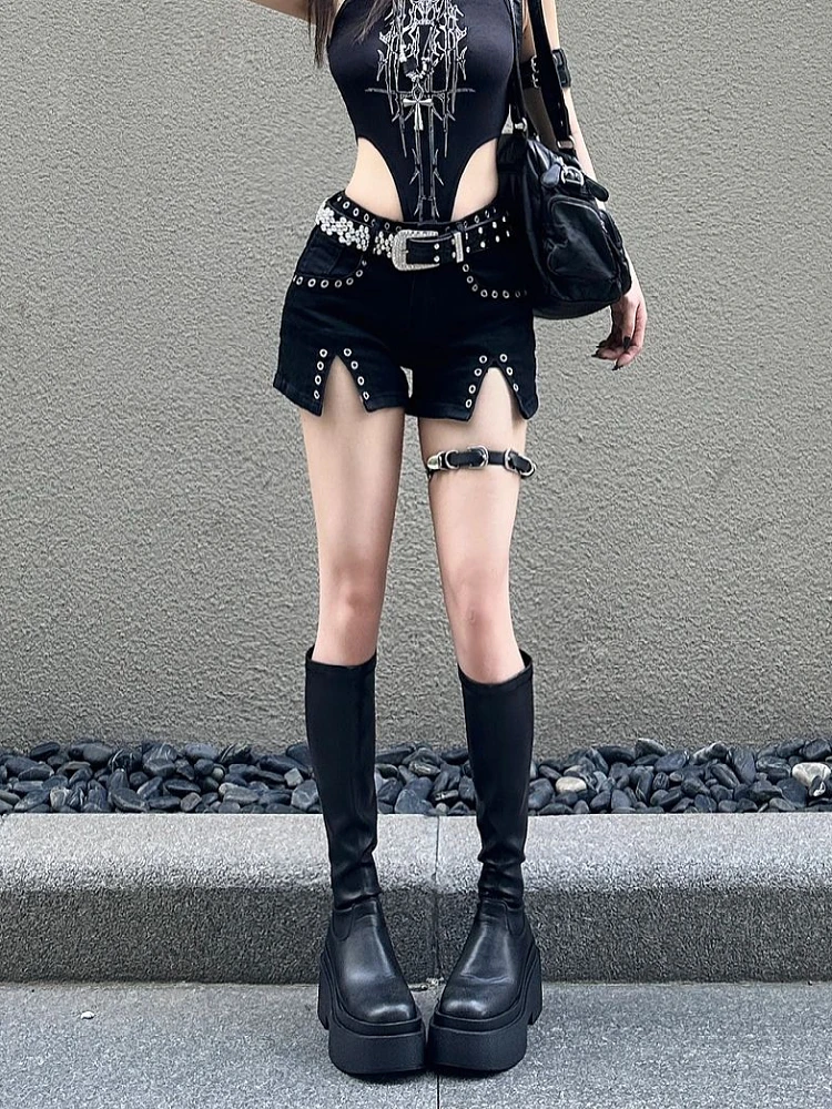 Woman Dark Academia Low Waist Trashy Y2k Denim Shorts Grunge Jean Shorts Goth Hot Pants Streetwear Sexy Gyaru Cyber Punk Kpop