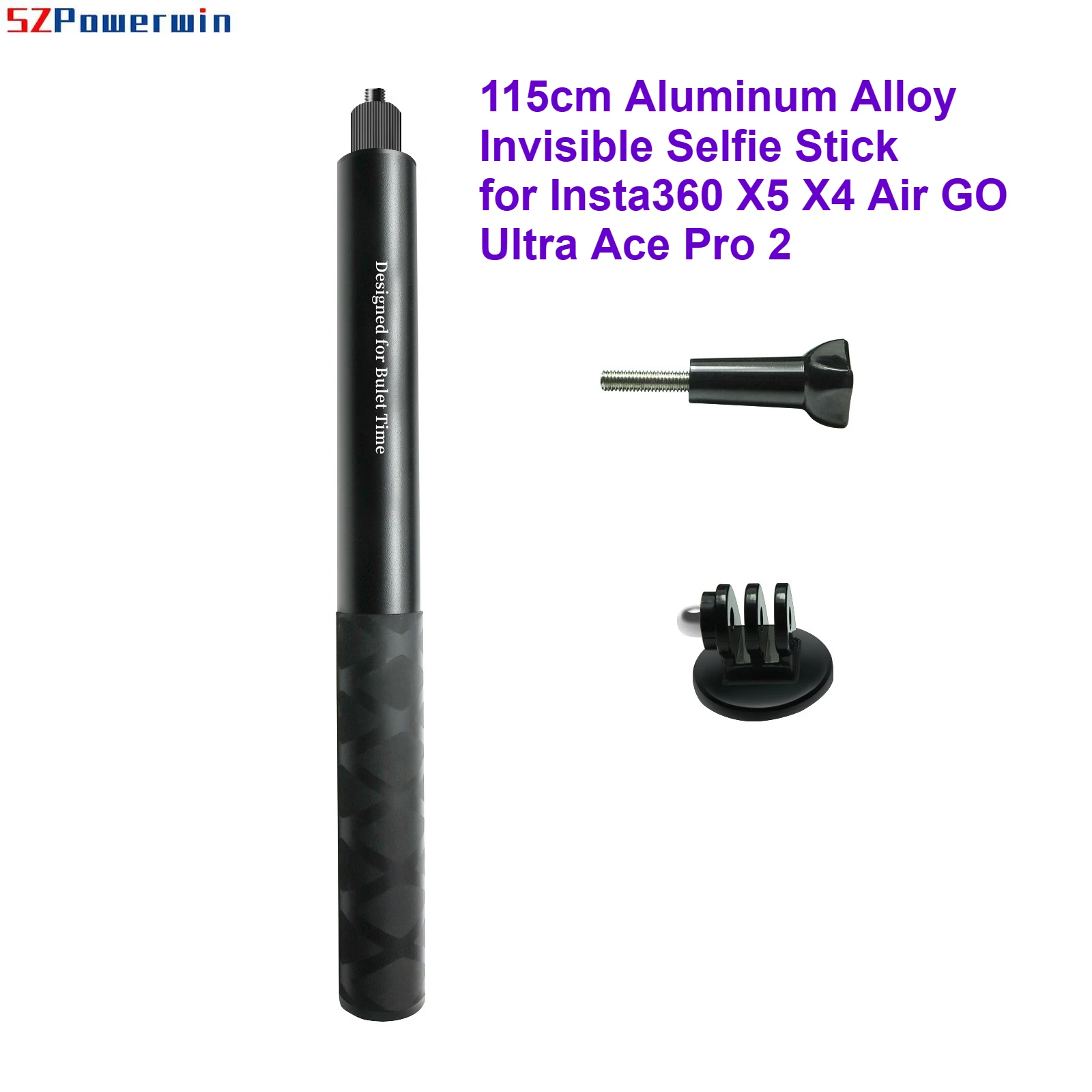 115cm Aluminium-Legierung Unsichtbarer Selfie-Stick für Insta360 X5 X4 Air GO Ultra Ace Pro 2, Bullet Time Verlängerungsstange für 360-Grad-Kamera