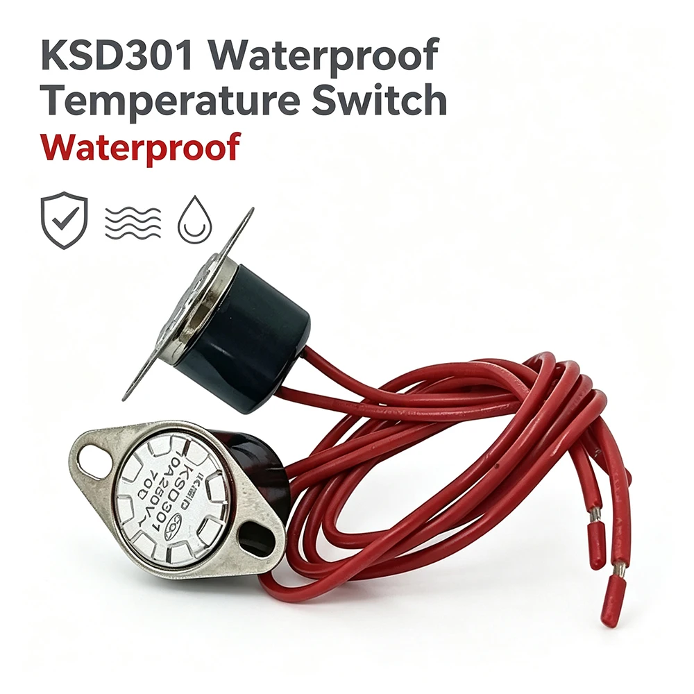 5PCS KSD301 Waterproof Temperature Switch Thermostat Normally Closed 20C 30C 40C 50C 55C 60C 70C 75C 80C 85C 90C 100C 120C 130C