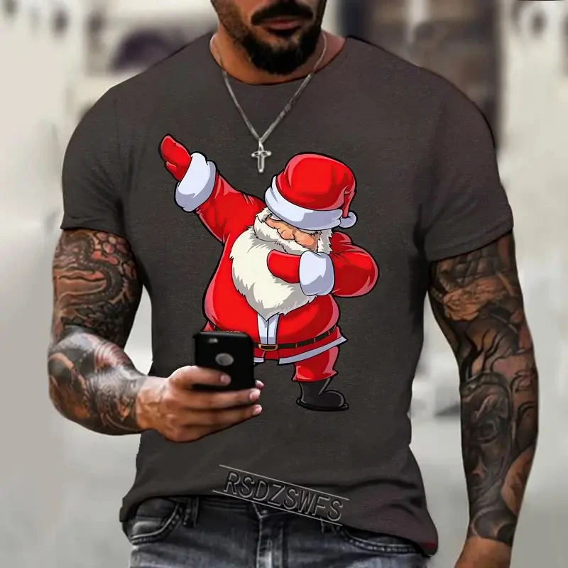 Casual Santa Claus Print T Shirt For Men New Year Party Fashion Clothing Christmas Harajuku Short Sleeve Tops Oversized T-shirts