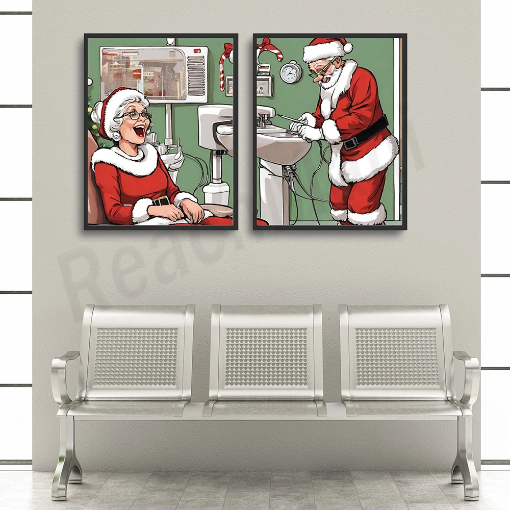Dental Art, Santa Claus Visiting the Dentist, Dental Christmas Wall Art, Christmas Dental Painting, Dental Office Decor Poster G