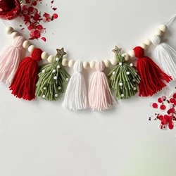 1pc Christmas Boho Tassel Garland Handmade Wood Bead Banner Home Festival Party Xmas Tree Wall Hanging Decoration Banner
