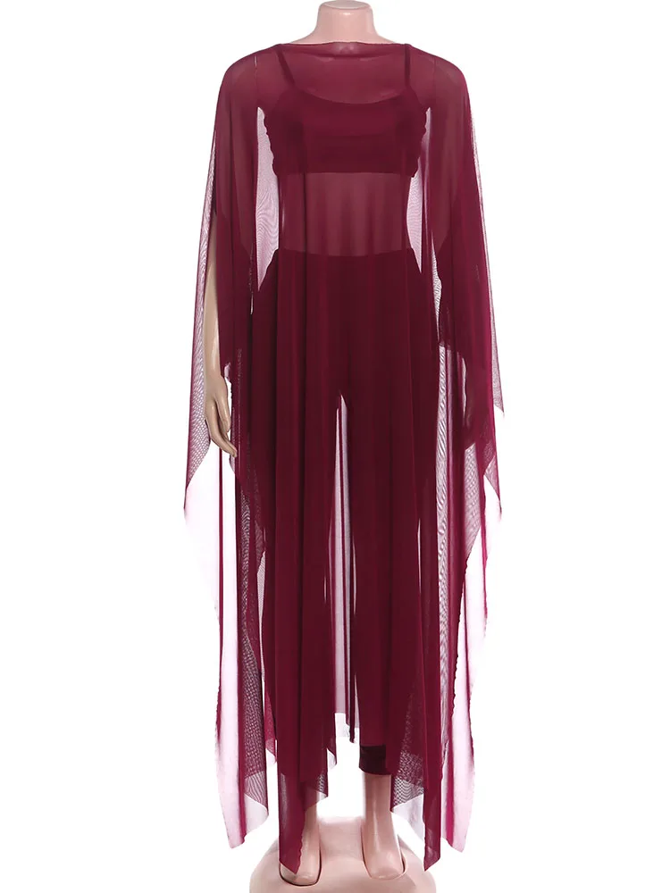 Kliou Sexy Mode 3-delige Set Vrouw Mesh Patchwork Extra Lange Tops + Hemdje + Skinny Perzik Hip Lange Broek High Street Style Pakken