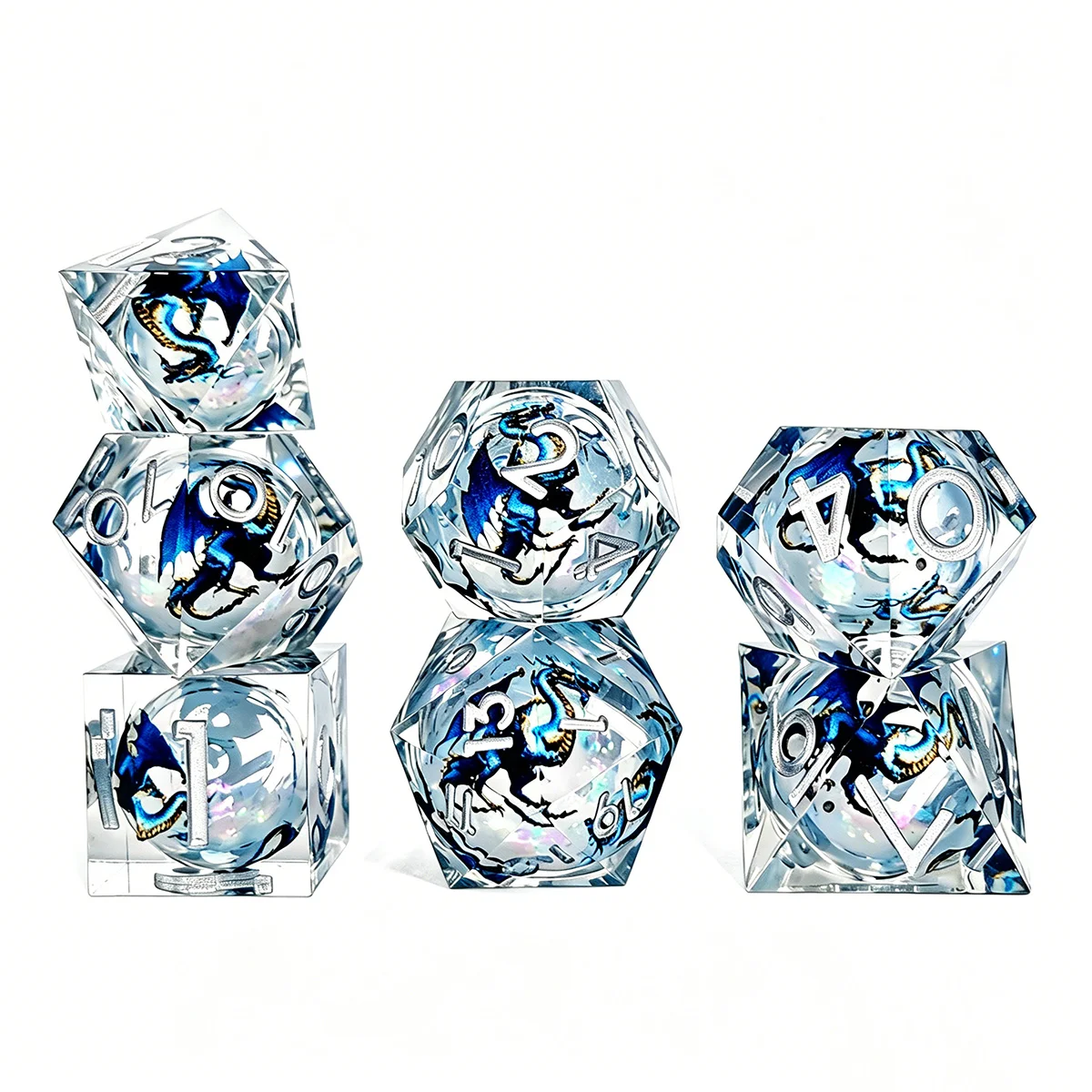 Blue Dragon Liquid Core Resin DND Dice Set 7Pcs Sharp Edge Polyhedral Dice with Tin Box for Dungeons Dragons TRPG Tabletop Games
