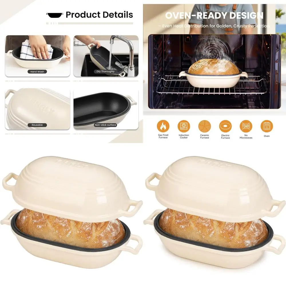 

9 x 5.8 Oval Enamel Cast Iron Dutch Oven with Lid for Sourdough Bread and Meatloaf Baking