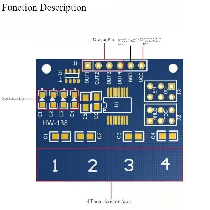 Moduł dotykowy pojemnościowy TTP224, 4-kanałowy |   Wysokoczuły przełącznik dotykowy z zabezpieczeniem przed przypadkowym dotknięciem |   Czujnik cyfrowy dla Arduino Raspberry