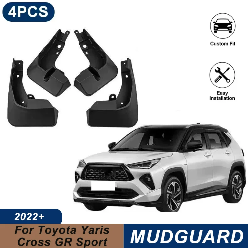 4PCS Car Mud Flaps For Toyota Yaris Cross GR Sport 2022+ Waterproof Anti-Splash Fender Mudguards Auto Exterior Accessories