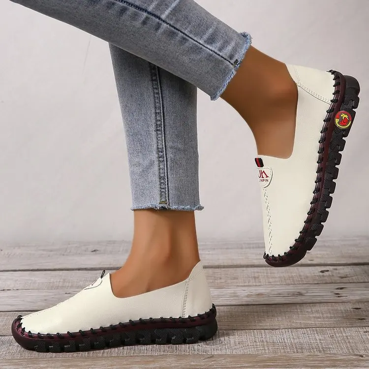 Mother Comfortable Leather Summer Shoes Women Black Flats Soft Bottom Oxford Shoes Female Flats Leisure Loafers Moccasins Woman