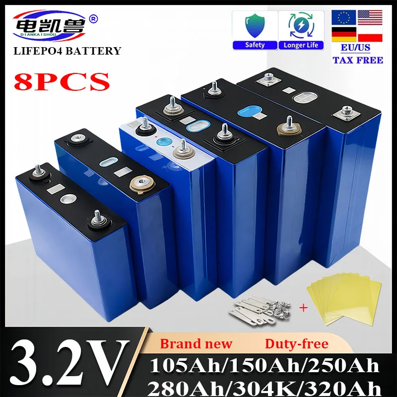 

Новый 8 шт. 3,2 В lifepo4 320AH 105AH 150AH 304AH 280AH DIY 24VRV подходит для гольф-кара, аккумулятор для хранения солнечной энергии, класс A