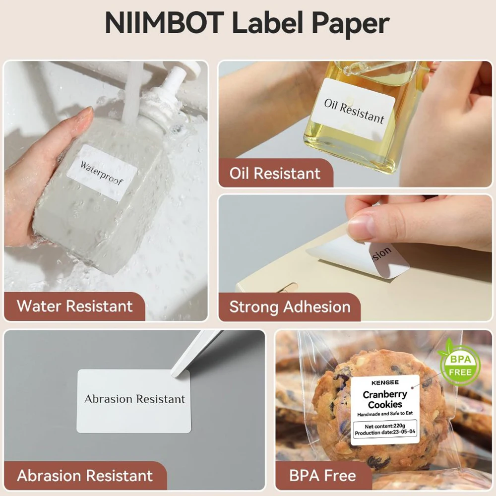 NiiMBOT White Label Paper Waterproof Self-adhesive Label Paper For B1 B21 Mini Label Printer Price Tag Office Label Maker UV