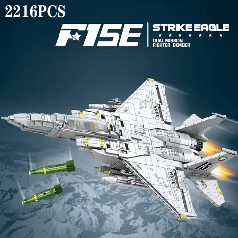2216PCS 군사 F-15 스트라이크 이글 파이터 빌딩 블록 크루즈 공군 폭격기 모델 벽돌 새해 선물 수집 어린이 장난감