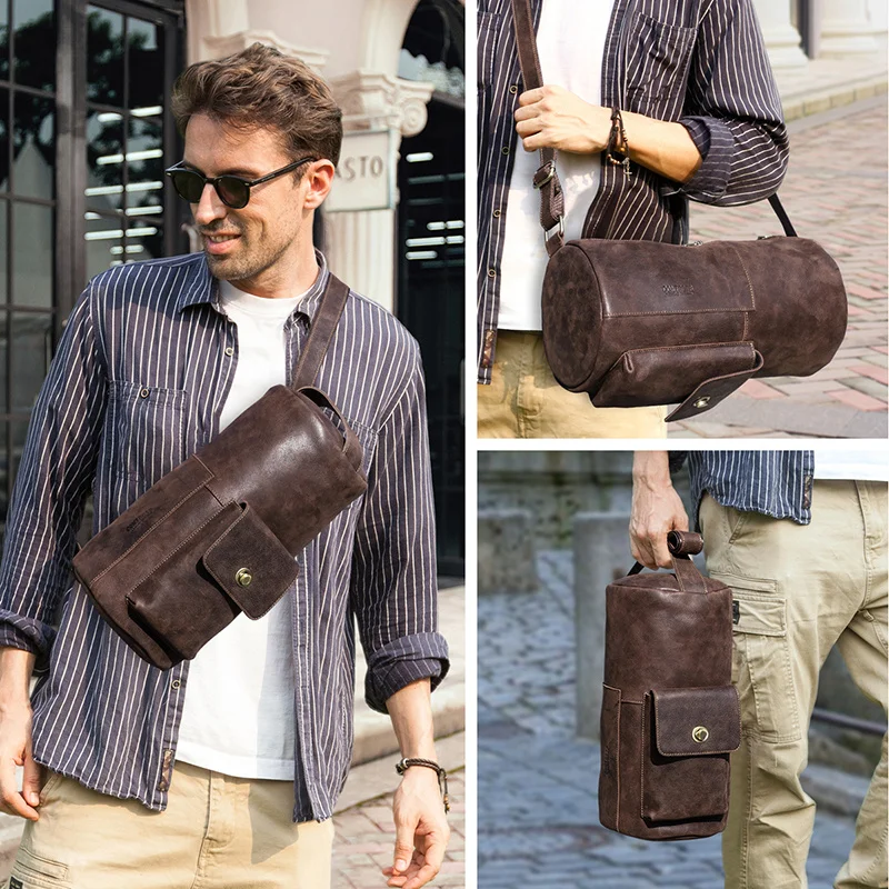 Multifunction Crossbody Bag for Men Genuine Leather Male Shoulder Messenger s Designer Casual Chest Pack