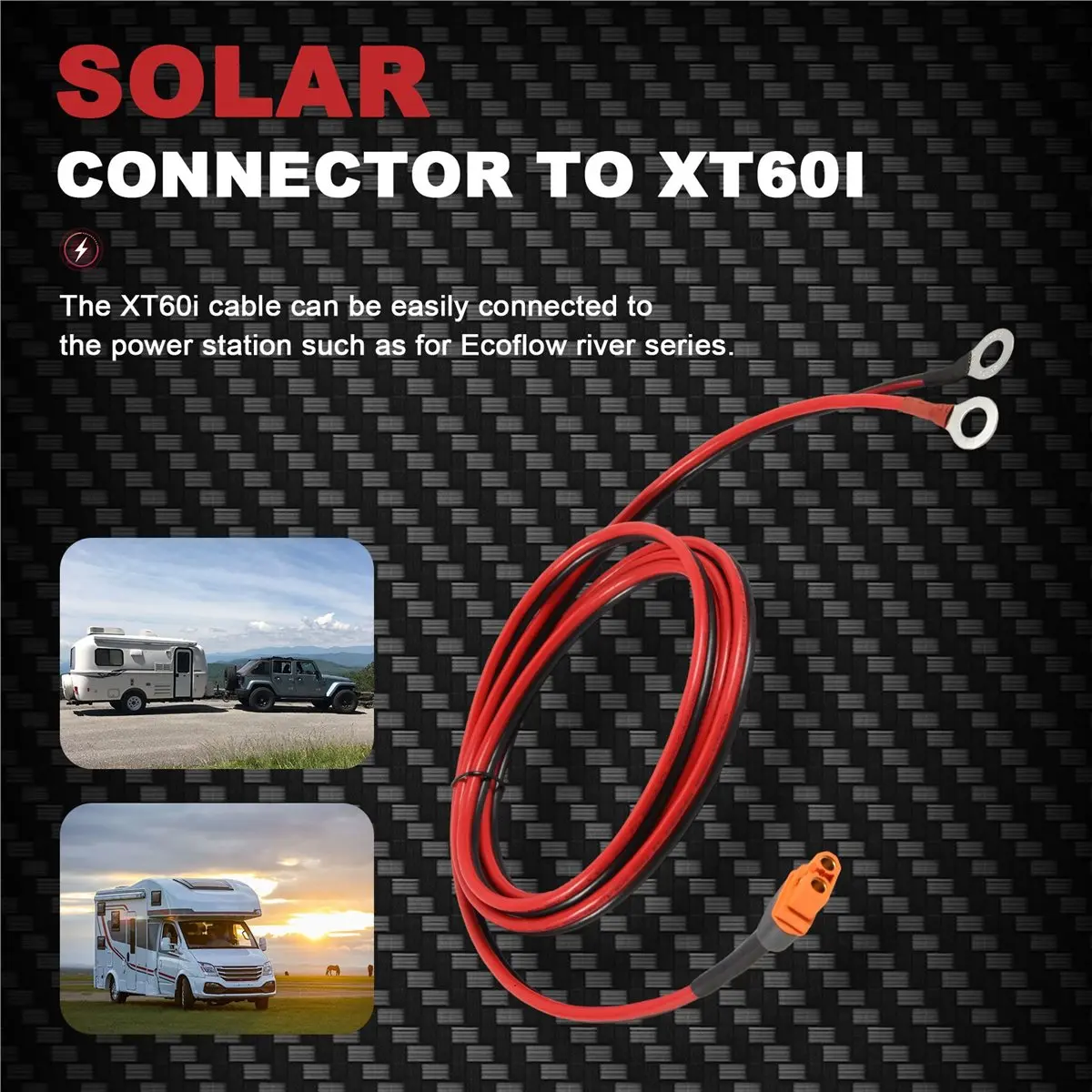 A62Z 12AWG XT60i Female to O Ring Connector for RC Battery Solar Portable Power Power Station and Solar Panel 200CM