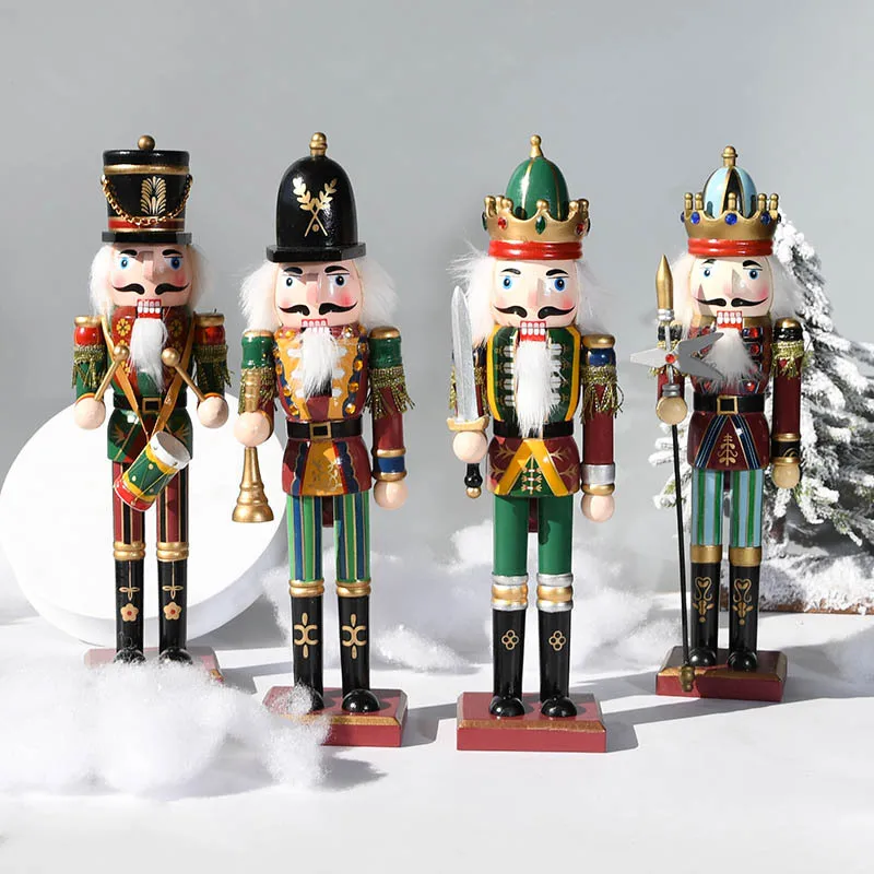 30CM Wooden Nutcracker Soldier Vintage Christmas Ornament Hand‑Painted Wood Figurine Xmas Home Decor Holiday Gift