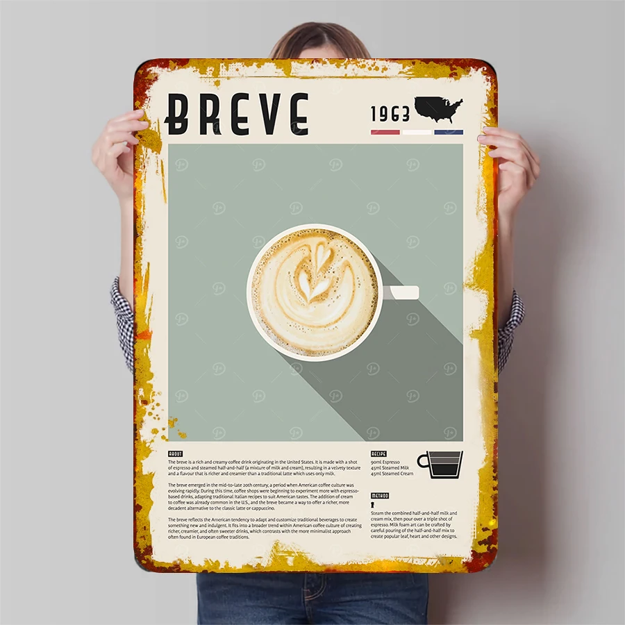 Americano clássico breve café arte sinal de metal vintage café decoração da parede cartaz cultura café