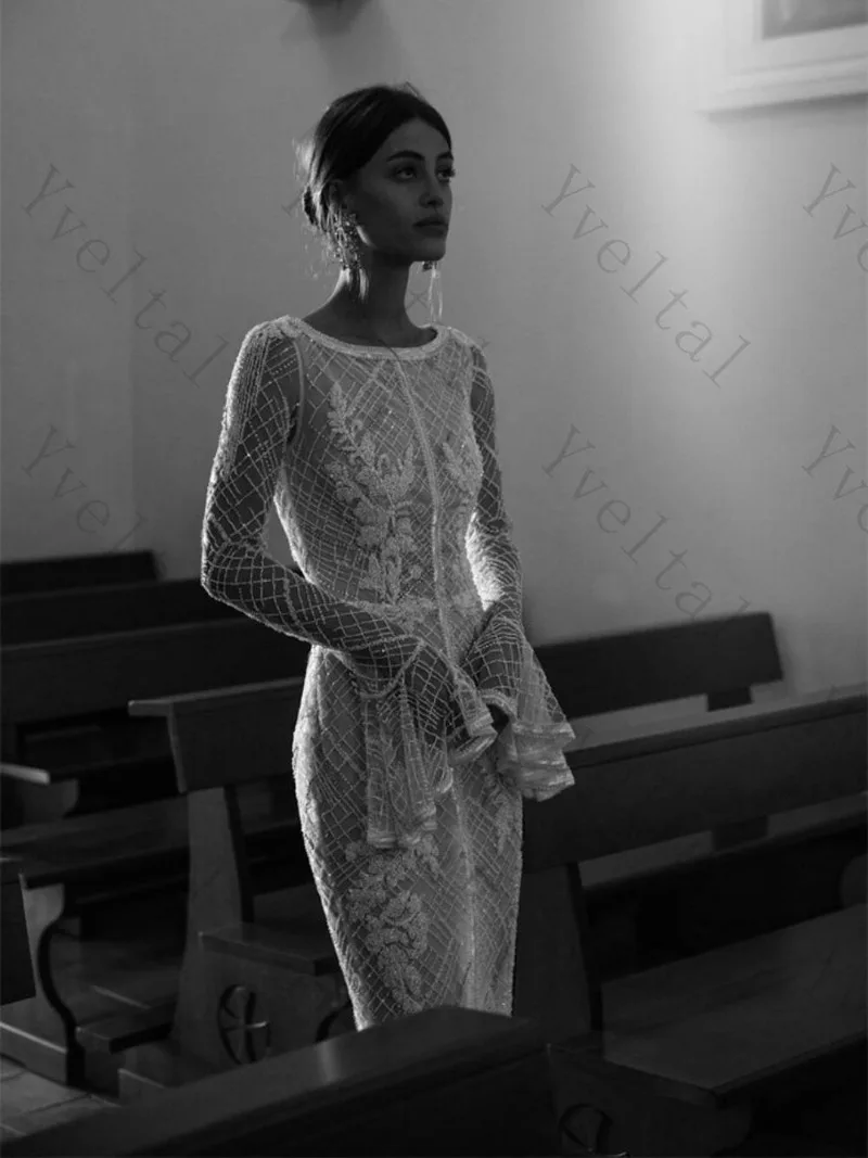 Customized Unique Elegant Sexy Buttons Back Shimmering Gorgeous Pearls Straight Wedding Dress Wear Luxurious Church Bridal Gown