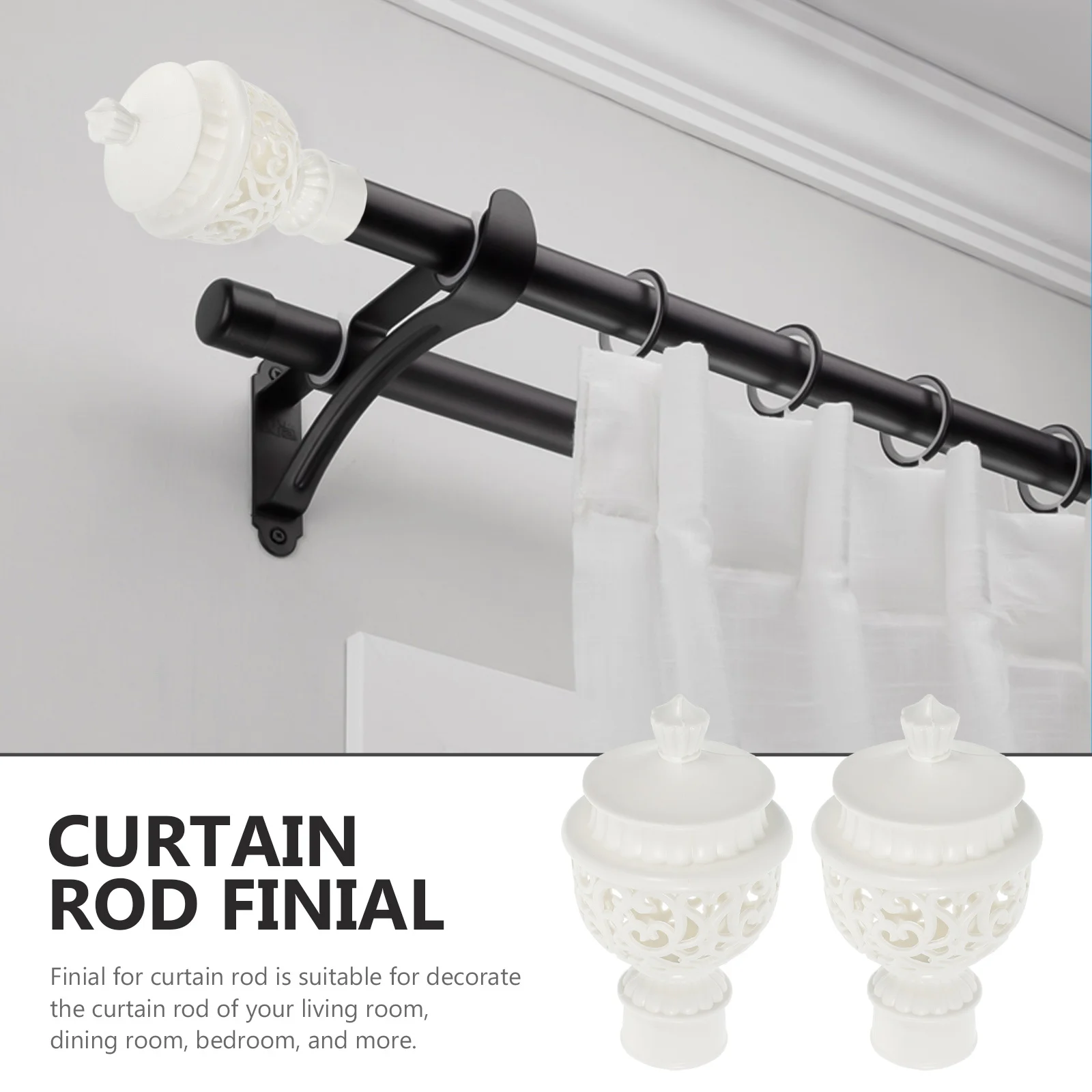 6 قطعة قضيب الستارة Finials Abs المواد ارتداء مقاومة التصميم الحديث ديكور المنزل استبدال ملحق ثنى قضيب المكونات النهائية