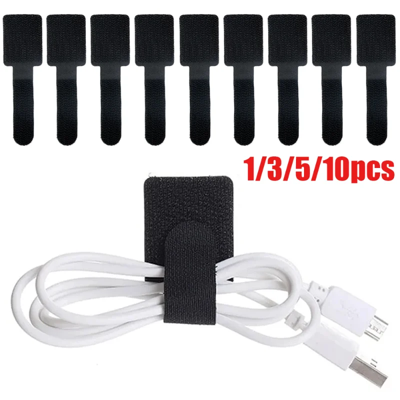 

10pcs Data Cord Ties Nylon Hook Loop Self-adhesive Cable Organizer Desktop Tidy Wire Management Storage Strap Fastener Tape