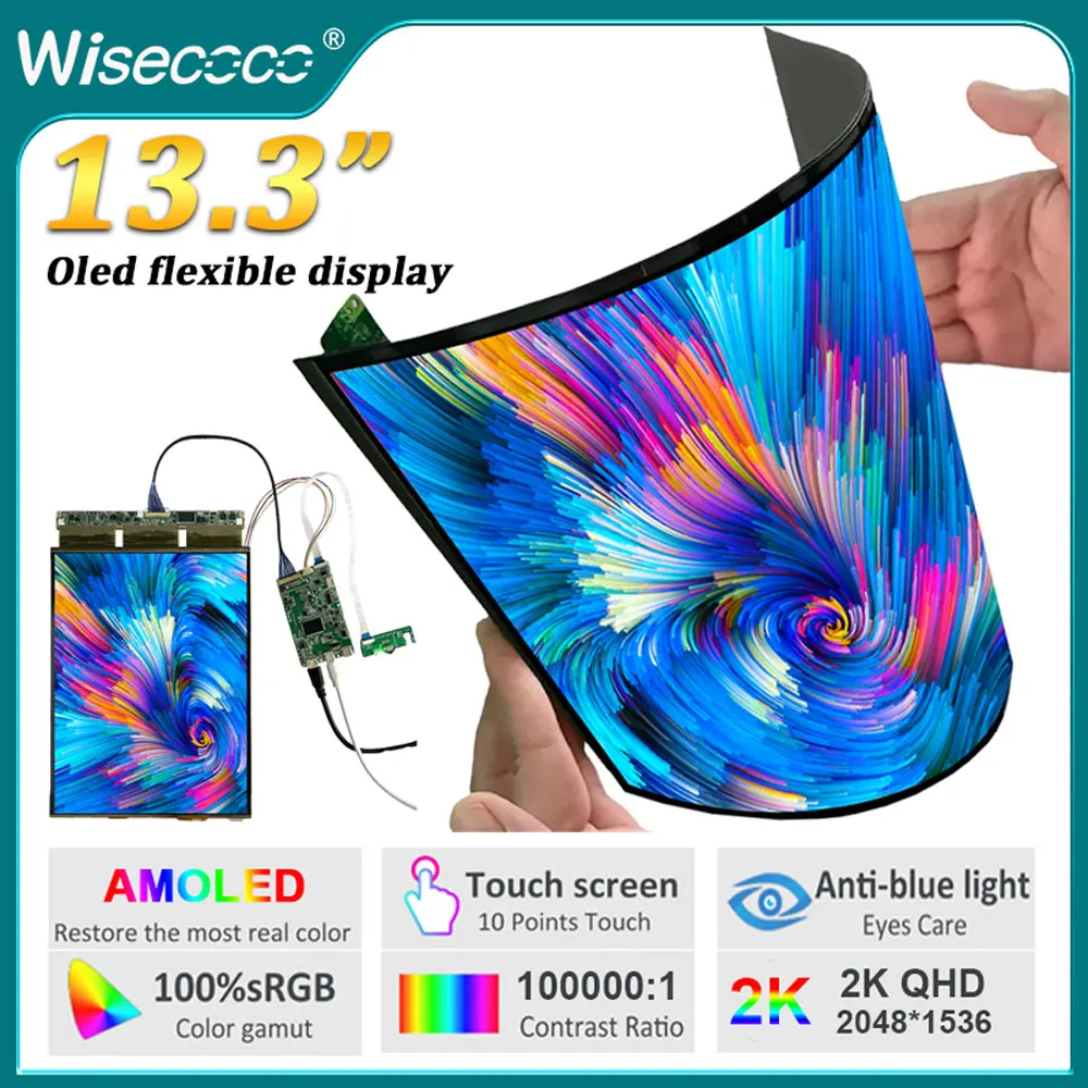 

Wisecoo 13,3 "ультратонкий гибкий сенсорный AMOLED дисплей 2K 2048x1536 OLED модуль Дисплей 60 Гц контроллер панель монитор