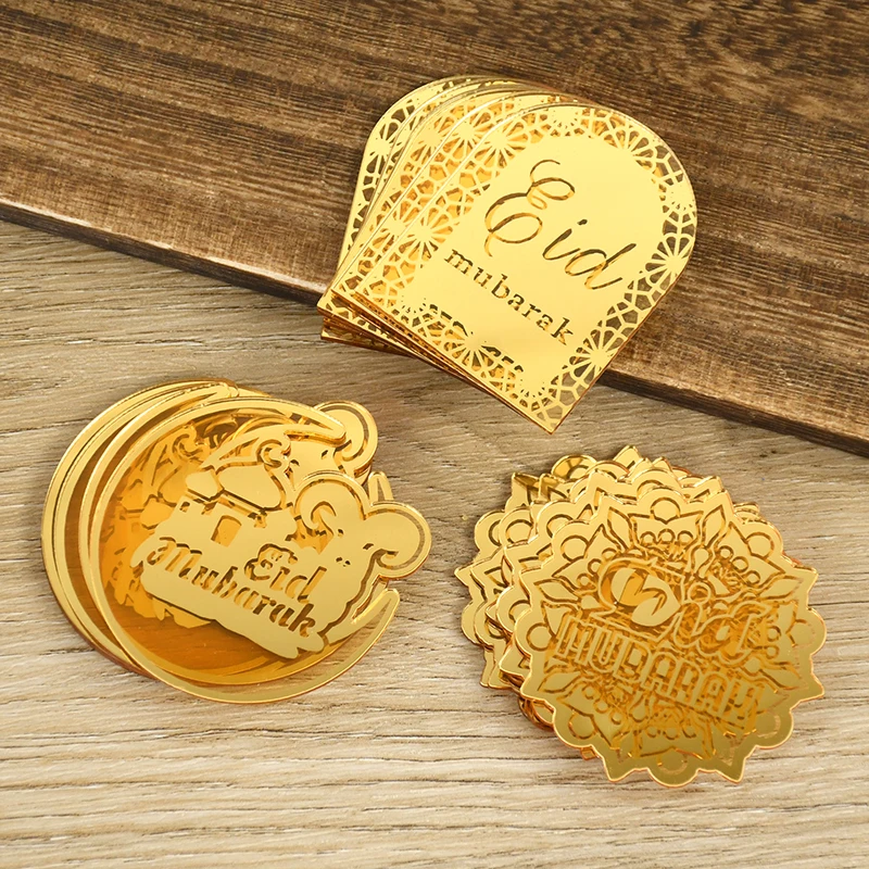 

10pcs Eid Mubarak Acrylic Cupackae Topper Mirror Gold Ramadan Kareem Cake Toppers for Islam Muslim Festival Party Cake DIY Decor