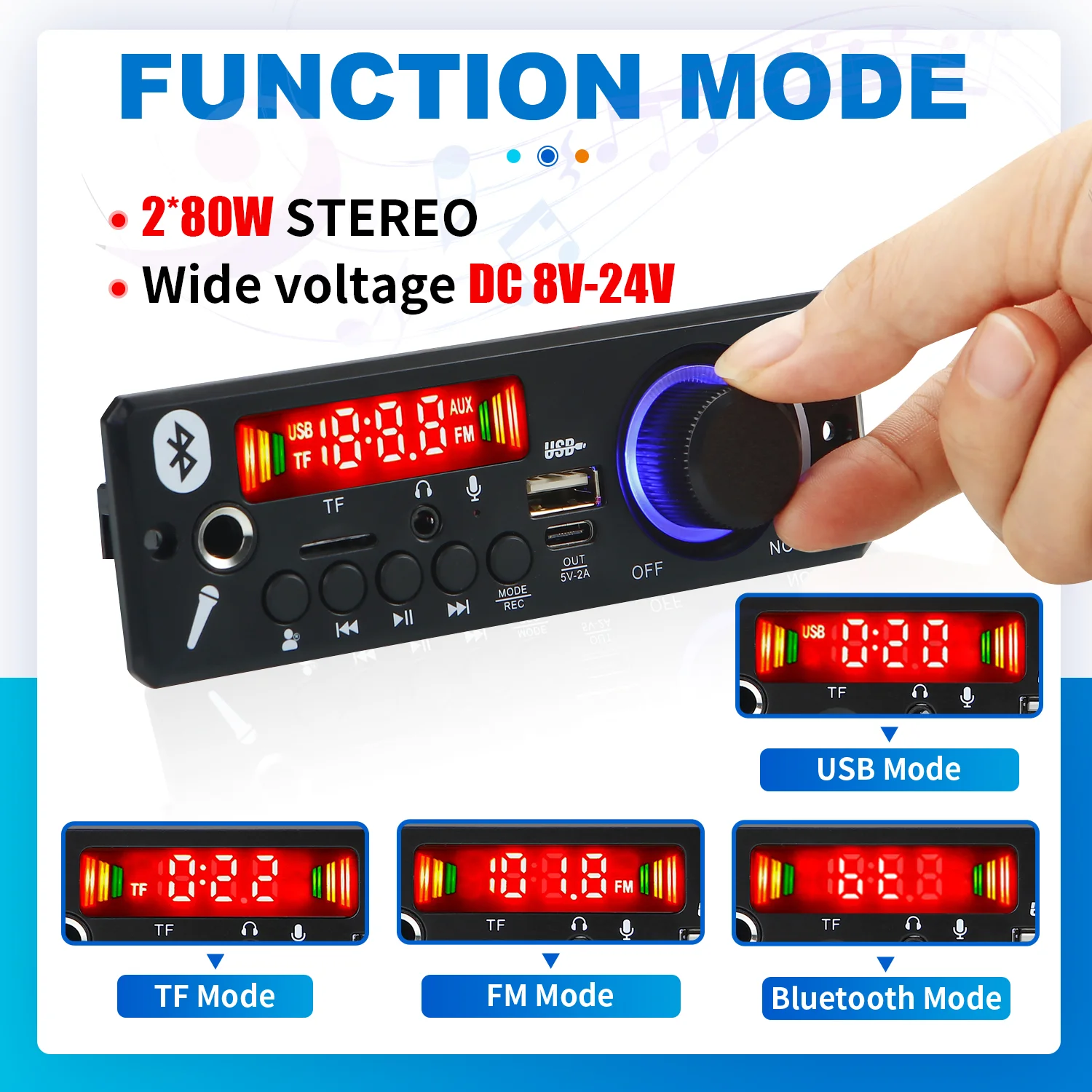 Amplificatore 160W Bluetooth 5.0 scheda di decodifica MP3 fai da te lettore Audio lettore MP3 12V modulo Radio FM per auto TF USB Mic Record Call