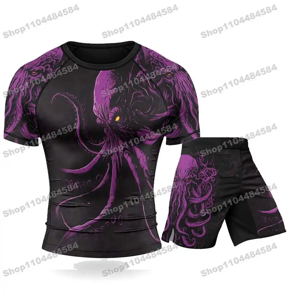 14º Conjunto Popular de Fitness Masculino Ninja WWF: Rash Guards, Camisas de Surf, Camisetas de Praia, Roupa de Banho, Calções de Mergulho, Calções de Ginástica, MMA, BJJ e Jiu Jitsu
