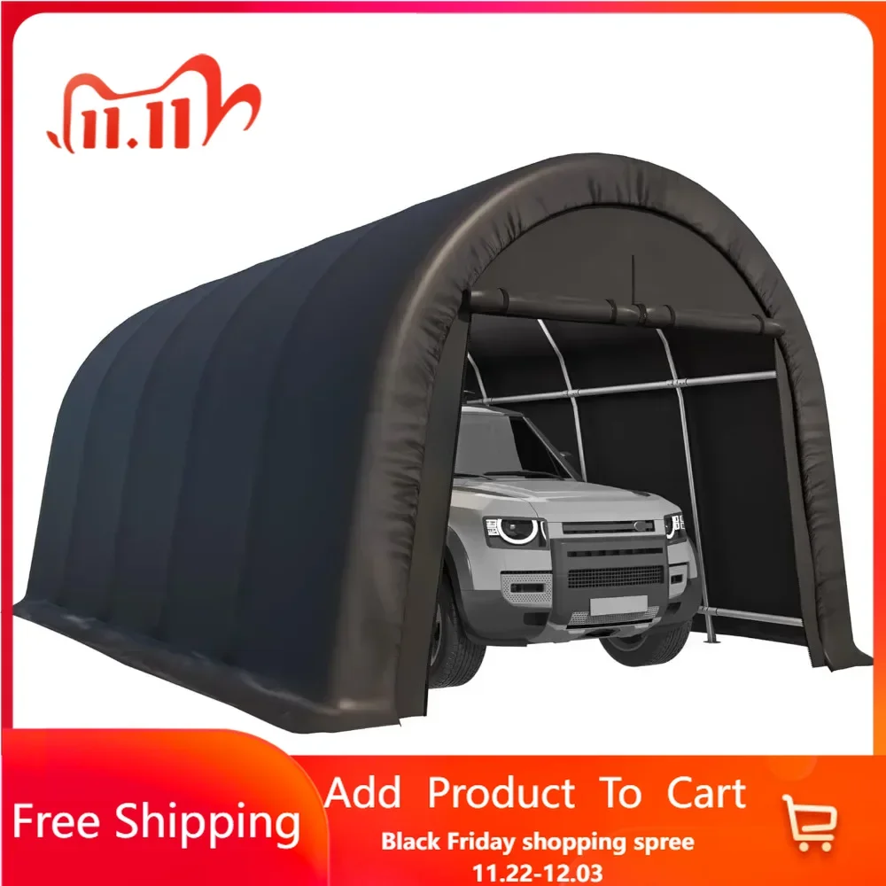 Carport Heavy Duty Portable Garage with All-Steel Metal Frame and Round Style Roof Anti-Snow Car Canopy Outdoor Storage Shelter