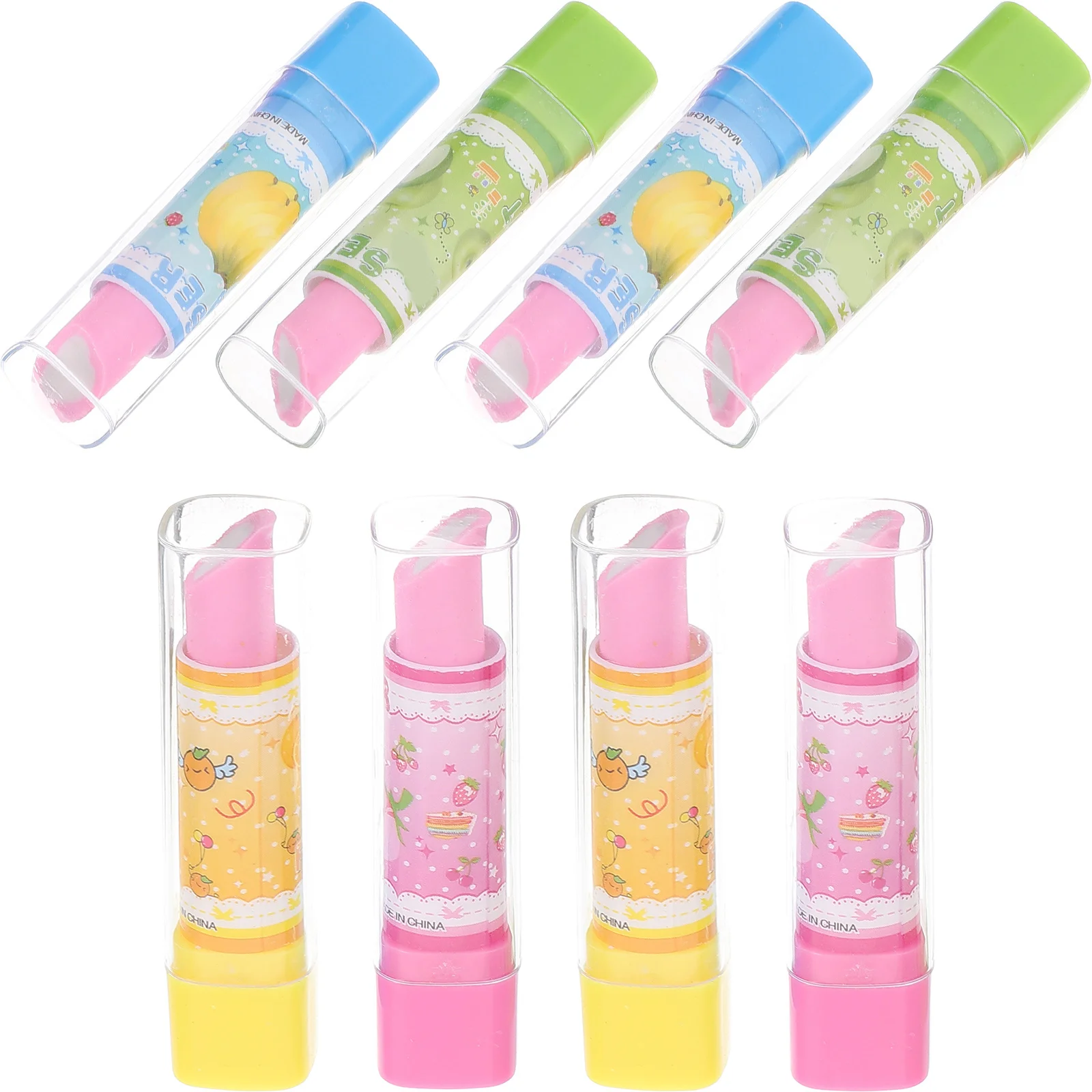 

8 Pcs Lipstick Eraser Fruit Stationery School Pattern Lipsticks Erasers for Cute