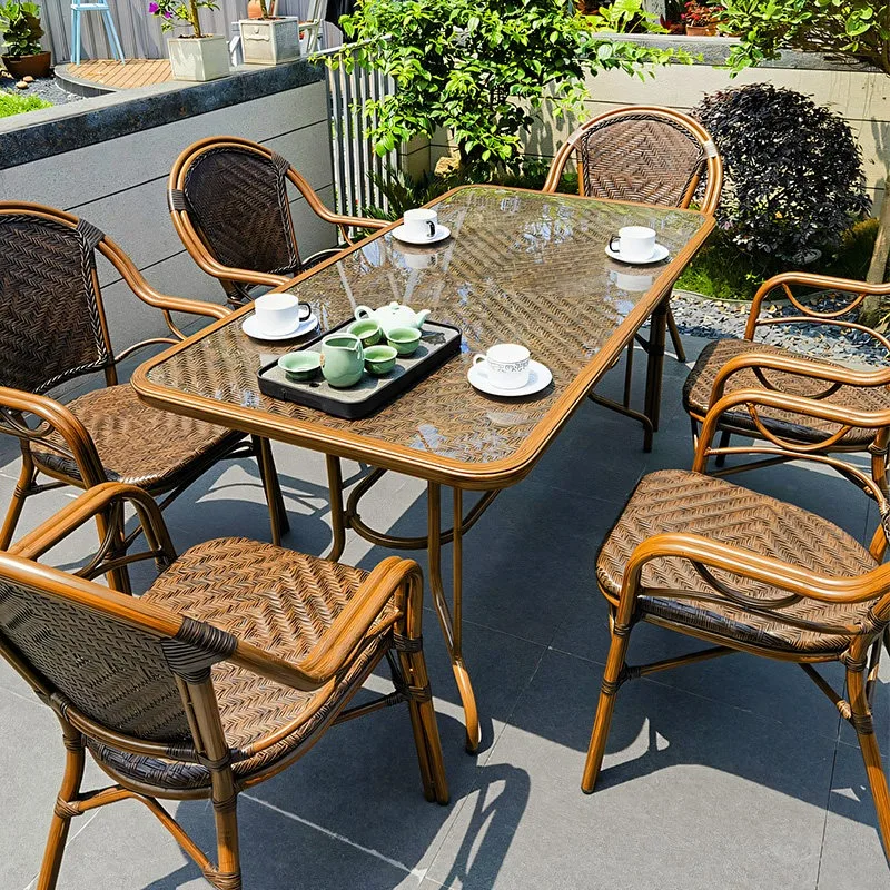 

Outdoor rattan tables and chairs outdoor courtyard garden villa terrace leisure back chair coffee table three-piece balcony ratt