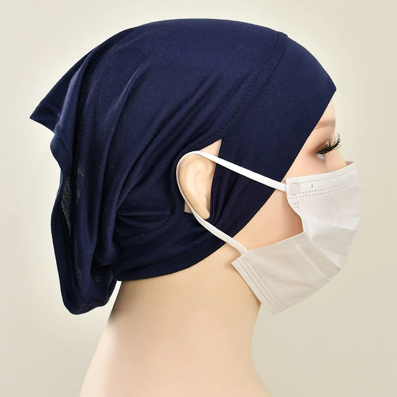 New Design Leaking Ears Caps Women Inner Hijab Muslim Turban Soft Premium Jersey Hijab Open Caps Solid Color Base Tube Caps