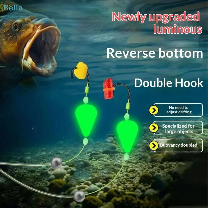 〔M〕Double Hook Fishing Hair Rigs With Nightlight Design Buoyancy Doubles & Reverse Bottom Ready Made  Carp Rigs Fishing Lure