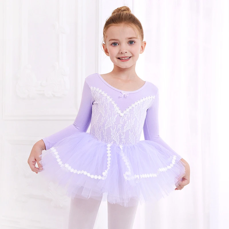 Dziecięce dziewczęce profesjonalne stroje do ćwiczeń baletowych dla dzieci, spódnica baletowa z długim lub krótkim rękawem, kostium taneczny, kostium gimnastyczny, tutu.