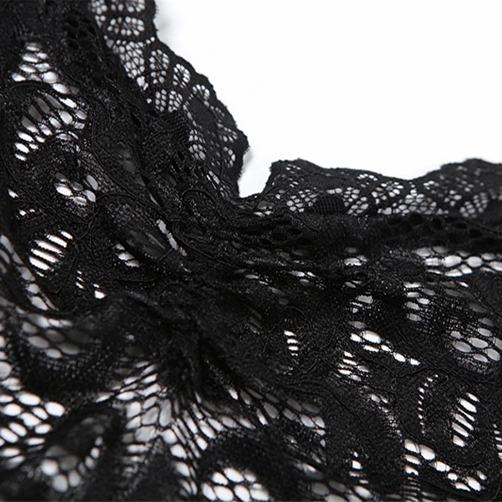 섹시한 여성 시스루 플로럴 레이스 의상 긴 소매 앞뒤 홀로우 바디콘 바디수트와 바지 세트 나이트클럽 레이브용