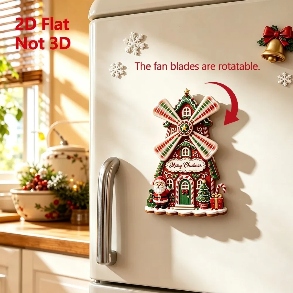 Rotatable Christmas Windmill Refrigerator Magnet Creative Handmade Xmas Ferris Wheel Decoration 2D Flat Wooden