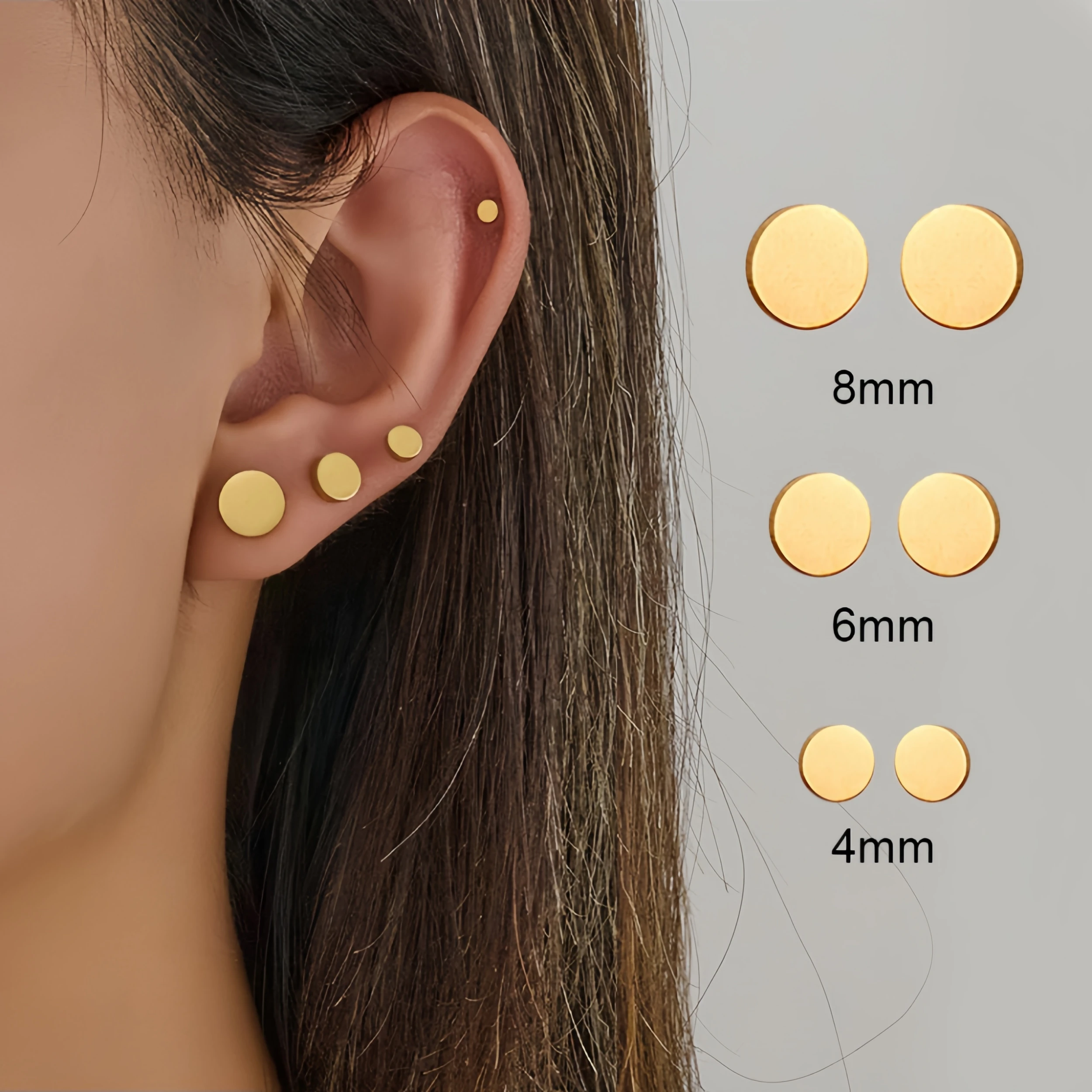 Schwarze Hantel-Ohrstecker für Männer und Frauen, minimalistischer Edelstahl, poliert, flacher Punkt, Scheibe, rund, Piercing-Ohrschmuck, 4–14 mm