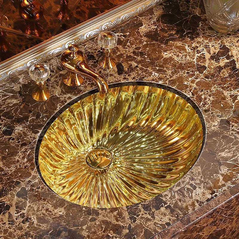 European luxury gold under-counter basin Embedded wash basin Wash  Bathroom washCeramic art