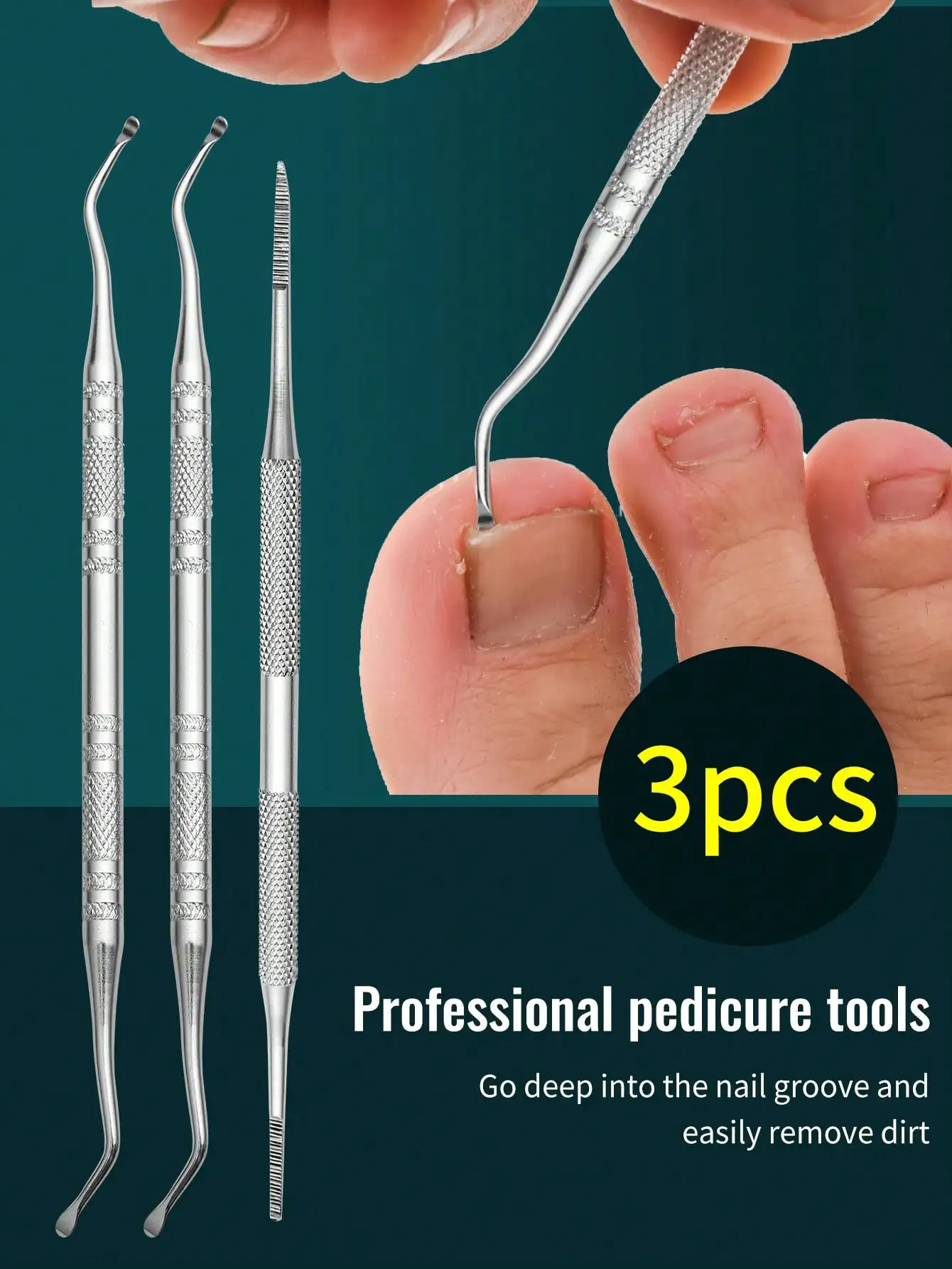 

3Pcs Stainless Steel Ingrown Toenail Tool Kit, Professional Pedicure Lifter & Cleaner Set