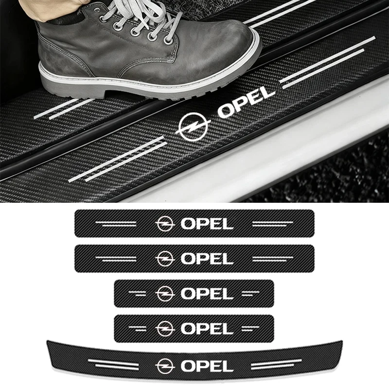 1/4/5Pcs Carbon Fiber Car Door Sill Anti-stepping Protectors Stickers For Opel Insignia Astra Antara Meriva Zafira H G Corsa